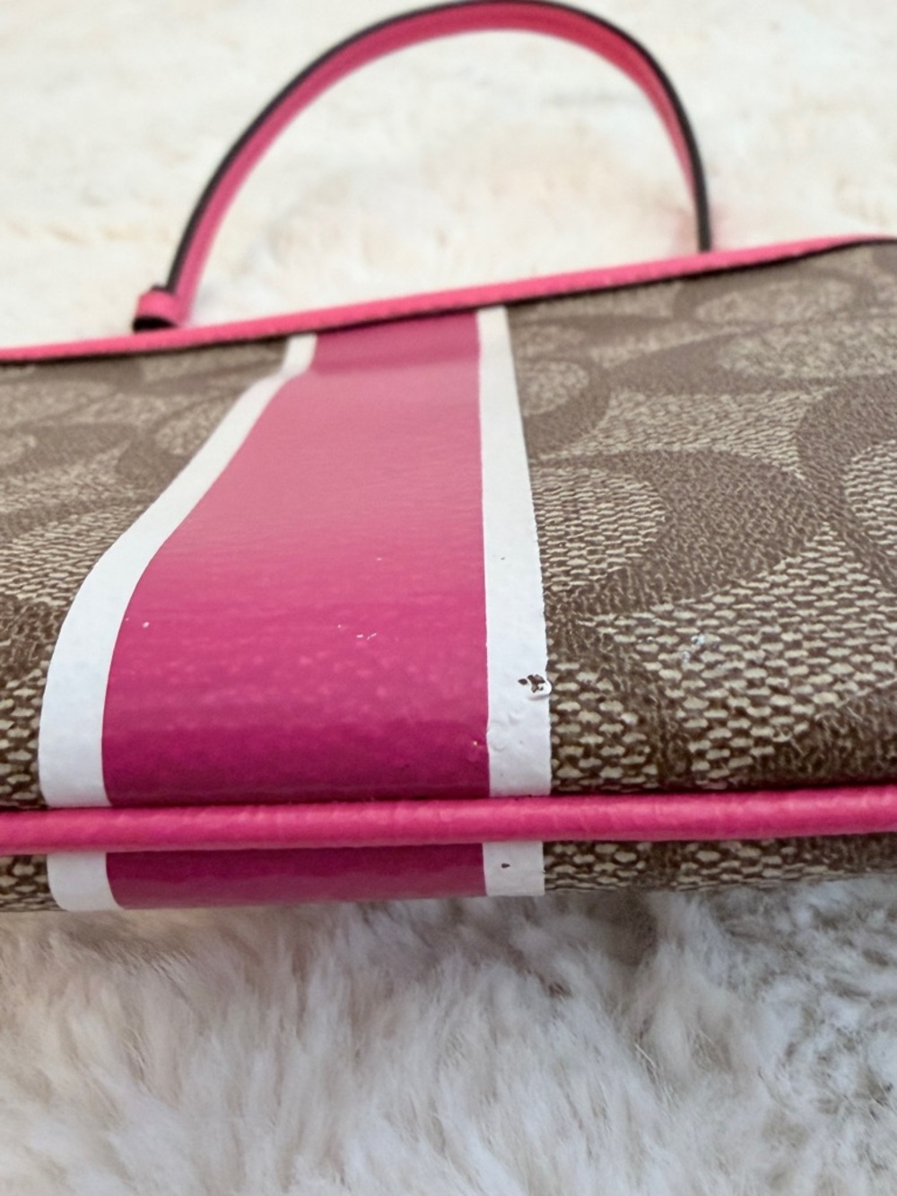 Coach Brown Signature Wristlet with Pink Stripe - Picture 4 of 12